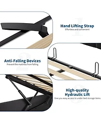 gaomon King Bed Frame with Lift Up Storage Upholstered Velvet Storage Headboard Hydraulic Metal Platform No Box Spring