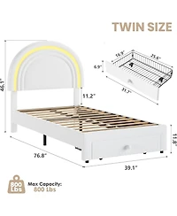 gaomon Bed Frame for Kids Boucle Platform Led Rainbow Headboard Storage Drawer Berber Fleece Sturdy Wood Slats