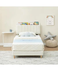 gaomon Twin Bed Frame With Bookcase Headboard Upholstered Platform Kids Bed Wooden Slats No Box Spring