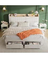 gaomon King Upholstered Bed Frame With Storage Headboard Charging Drawers Platform No Box Spring Easy Build