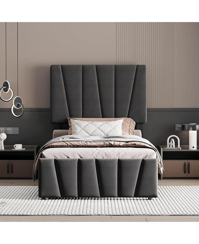 gaomon Bed Frame with 4 Storage Drawers and Headboard, Upholstered Platform Bed Frame with Wooden Slats Support, No Box Spring Needed, Noise Free