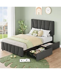 gaomon Bed Frame with 4 Storage Drawers and Headboard, Upholstered Platform Bed Frame with Wooden Slats Support, No Box Spring Needed, Noise Free