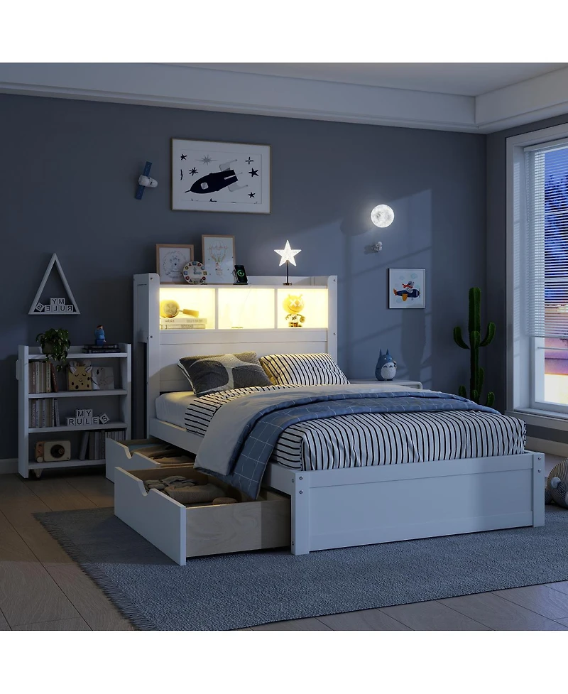 Streamdale Furniture Twin Size Wood Bed with Storage Headboard and Drawers