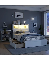 Streamdale Furniture Twin Size Wood Bed with Storage Headboard and Drawers