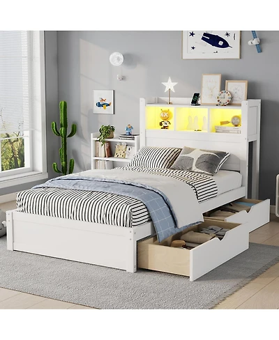 Streamdale Furniture Twin Size Wood Bed with Storage Headboard and Drawers