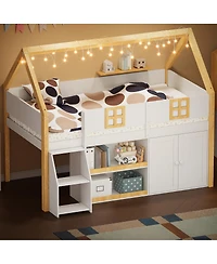 Streamdale Furniture Low loft bed with stairs, shelves, cabinets & Led lights