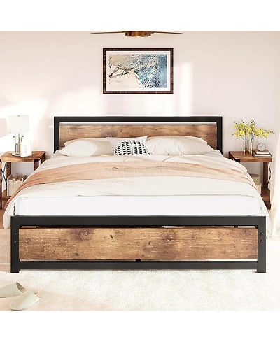 gaomon Bed Frame Industrial Platform With Headboard Easy Assembly Mattress Frame Retro Brown No Box Spring Needed