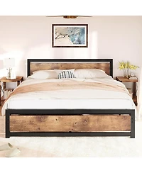 gaomon Bed Frame Industrial Platform With Headboard Easy Assembly Mattress Frame Retro Brown No Box Spring Needed
