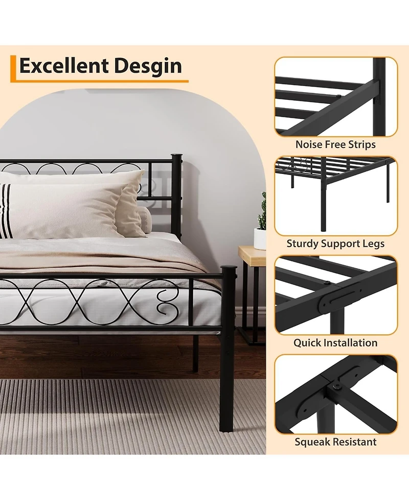 gaomon Metal Platform Bed Frame With Headboard Storage Capacity Steel Slats Modern No Box Spring Easy Assembly