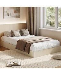 gaomon Wooden Bed Frame Platform with Fluted Design Sturdy Stylish Noise Free Wood Slats No Box Spring Cream