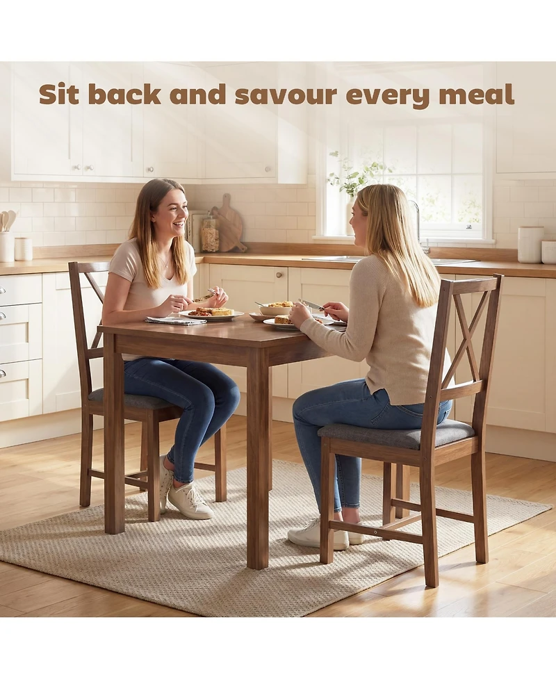 Homcom Farmhouse Wooden Dining Chairs Set of Fabric Kitchen Chairs