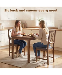 Homcom Farmhouse Wooden Dining Chairs Set of Fabric Kitchen Chairs