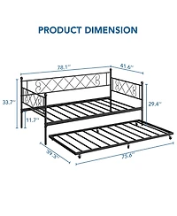 gaomon Trundle, Trundle Bed Twin with Heart-Shaped Headboard, Sturdy Metal Sofa Bed, Heavy-Duty Metal Bed Frame Support, Easy Assembly.