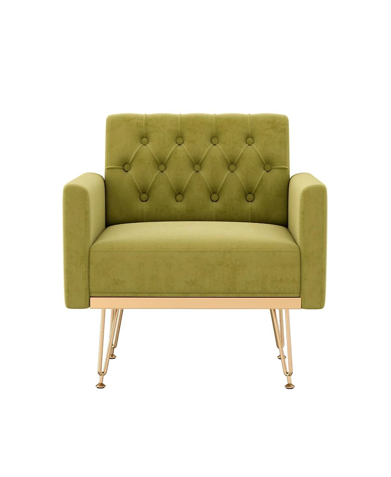 Streamdale Furniture Velvet Tufted Armchair with Gold Metal Leg