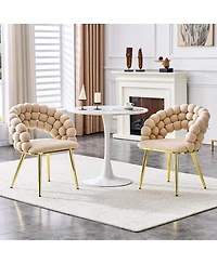 Streamdale Furniture Set of 2 Beige Puffy Bubble Chairs with Gold Legs, Modern Accent Chairs