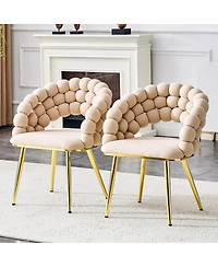 Streamdale Furniture Set of 2 Beige Puffy Bubble Chairs with Gold Legs, Modern Accent Chairs