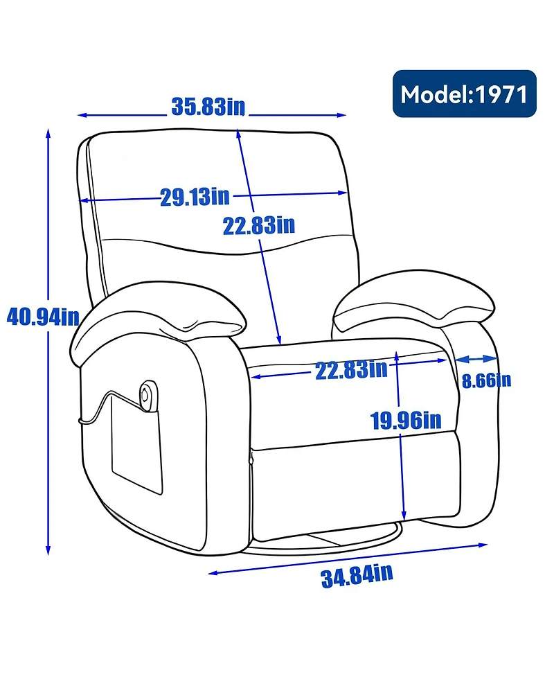 Streamdale Furniture Hot massage manual lounge chair with rocker arms, rotating fabric, cup holder
