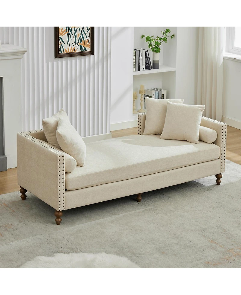 Streamdale Furniture Chenille Chaise Lounge with Aged Brass Nailheads