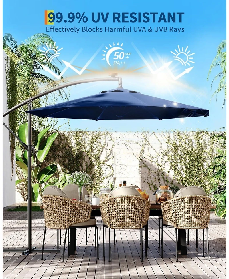 gaomon Offset Patio Umbrella with Base, Rotation Cantilever Umbrella, Outdoor Patio Umbrella with Infinite Tilt for Deck Poolside Lawn and Backyard