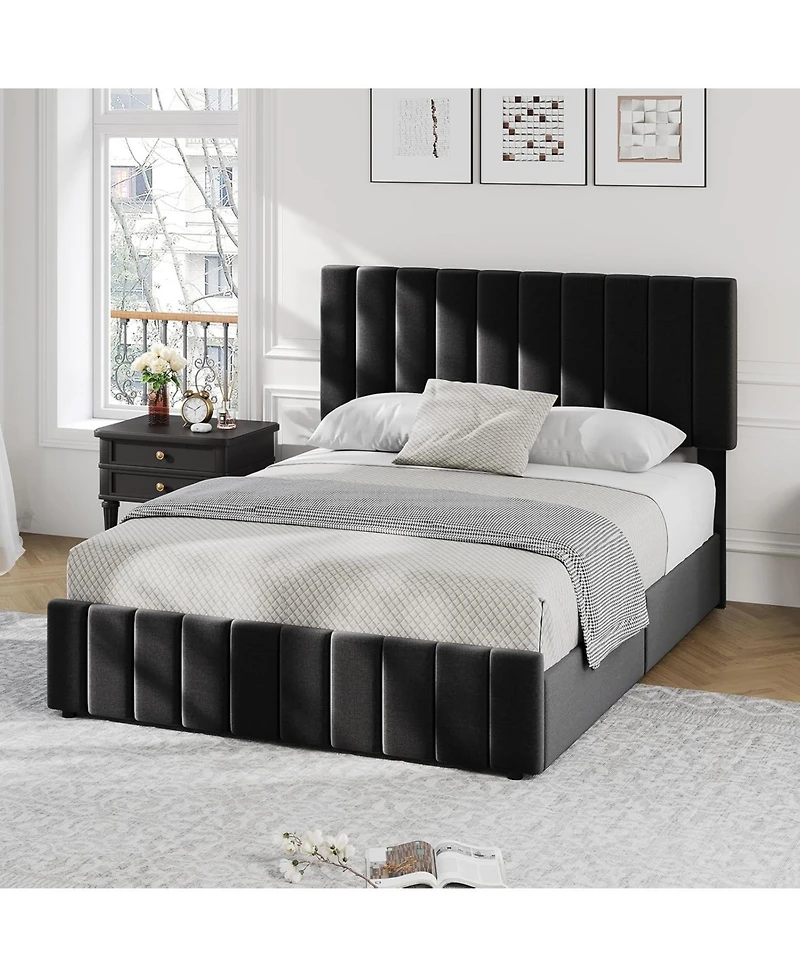 gaomon Queen Upholstered Bed Frame 4 Drawers Adjustable Headboard Wood Slats No Box Spring