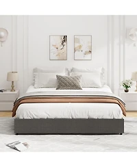 gaomon Queen Platform Bed Frame 4 Drawers Linen Upholstered Wood Slats Large Storage No Box Spring Non Slip