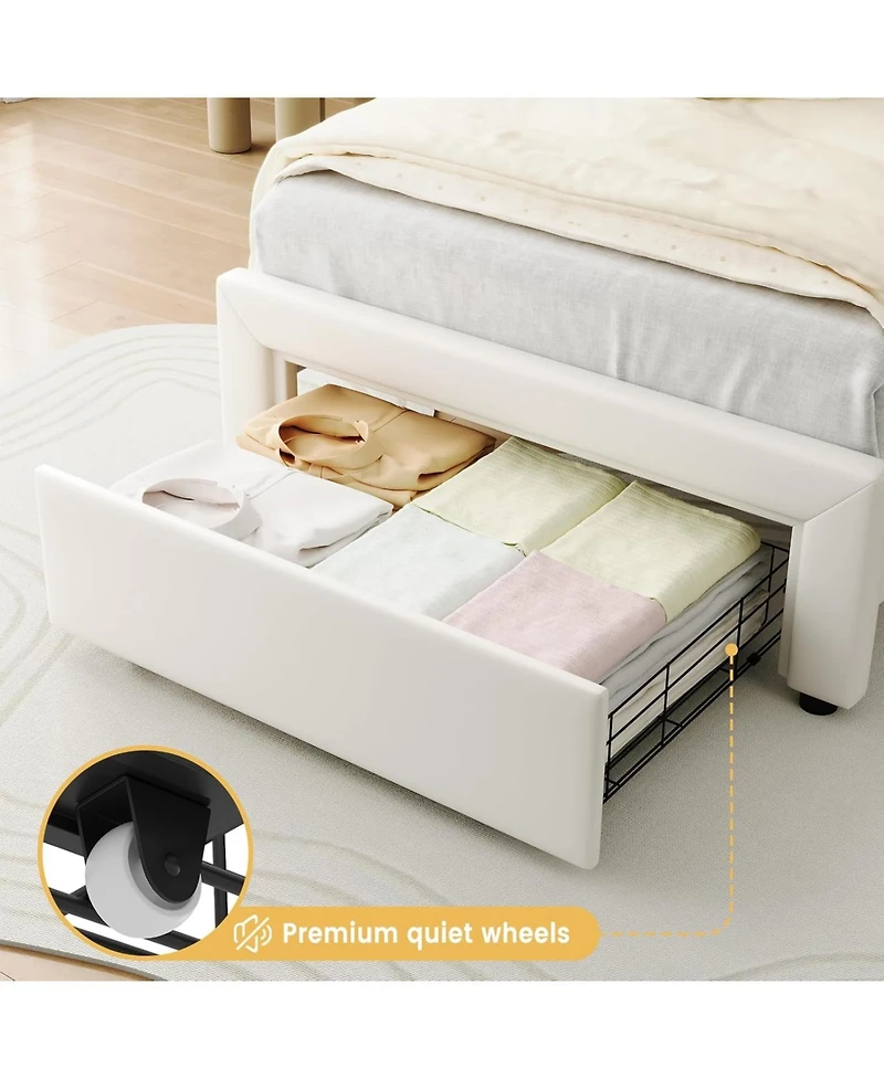 gaomon Smart Led Bed Frame Faux Leather Headboard Platform Kids Wooden Slats No Box Spring With Drawer