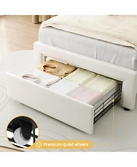 gaomon Smart Led Bed Frame Faux Leather Headboard Platform Kids Wooden Slats No Box Spring With Drawer