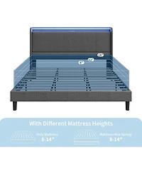 gaomon Upholstered Platform Bed Frame Headboard Charging Station Led Under Bed Storage Noise Free Easy Assembly