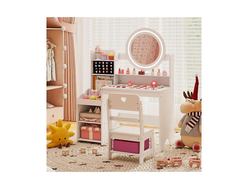 Slickblue Children s Lighted Vanity Desk Pretend Play Dressing Table