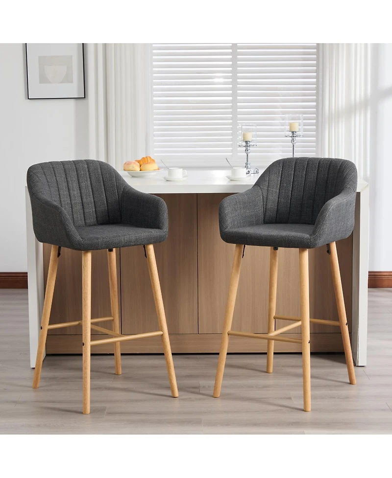 Streamdale Furniture Modern Linen Bar Stools Set of 2 with Back & Armrest
