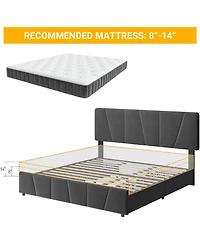 gaomon King Bed Frame Adjustable Headboard 4 Drawers Velvet Upholstered Tufted Platform Wood Support