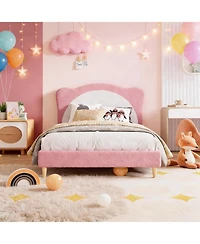 gaomon Full Panda Princess Bed Frame for Kids Velvet Upholstered Platform Wood Slats No Box Spring Modern Princess