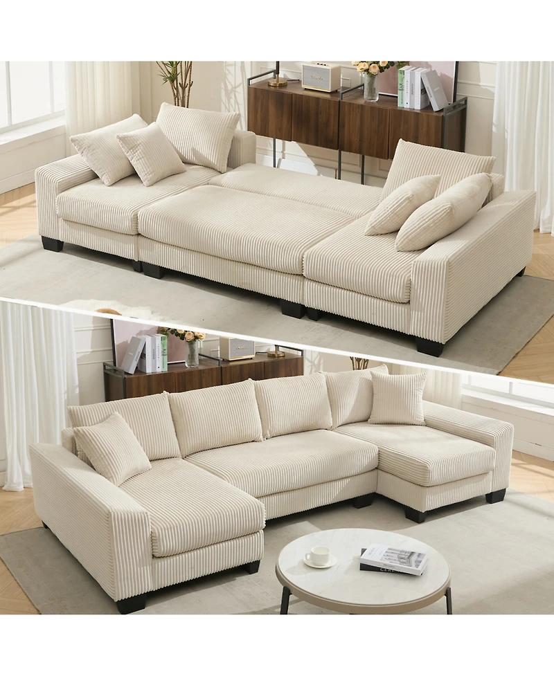 Streamdale Furniture U-Shaped Corduroy Sleeper Sofa Bed