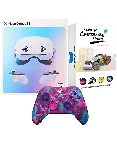 Meta Quest 3S 256GB Virtual Reality Vr Headset with Heart Breaker Xbox Controller and MightySkins Custom Skin Code Bundle