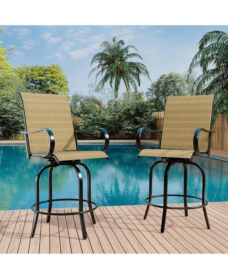 gaomon 2 Piece Outdoor Swivel Bar Chairs, Patio High Swivel Bar Stools, All Weather High Back and Armrest Patio Chairs, Outdoor Rotating Chair
