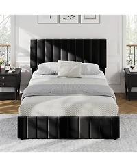 gaomon Full Upholstered Bed Frame 4 Drawers Adjustable Headboard Wood Slats No Box Spring
