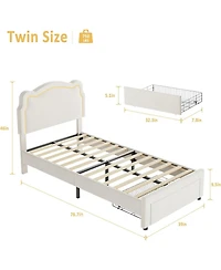 gaomon Twin Velvet Bed Frame Led Headboard Platform For Kids Wooden Slats No Box Spring With Drawer