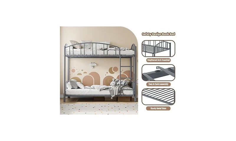 gaomon Metal Bunk Bed Stairs and Arched Guardrail Metal Slat Support Space Saver No Box