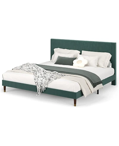 gaomon Corduroy Upholstered Bed Frame with Headboard Low Profile Modern Platform Wooden Slats No Box Spring Needed