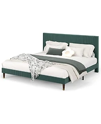 gaomon Corduroy Upholstered Bed Frame with Headboard Low Profile Modern Platform Wooden Slats No Box Spring Needed