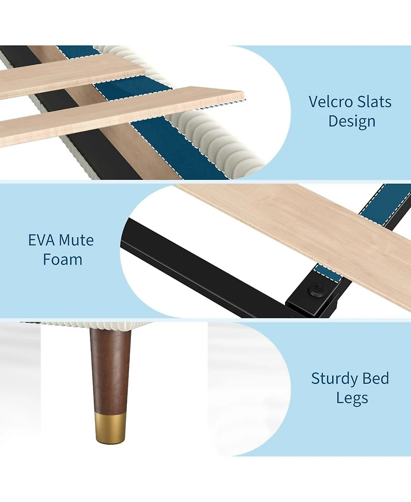 gaomon Twin Corduroy Upholstered Bed Frame with Headboard Platform Wooden Slats Easy Assembly Noise Free No Box Spring