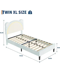 gaomon Twin Xl Bed Frame Upholstered Platform for Kids Adjustable Headboard Led Light Wood Slats No Box Spring