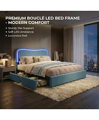 gaomon Boucle Twin Bed Frame with 2 Storage Drawers Upholstered Platform Led Headboard Wood Slats No Box Spring