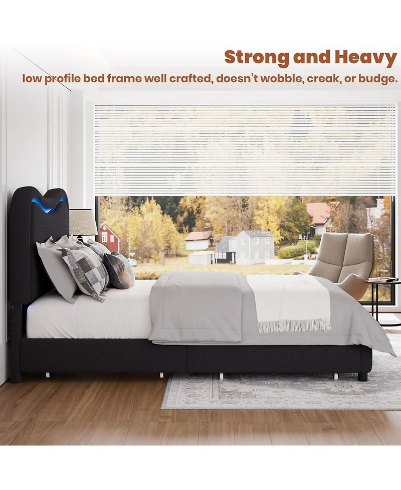 gaomon Led Bed Frame with 2 Drawers and Headboard Cute Upholstered Bed Storage Sturdy Platform No Box Spring