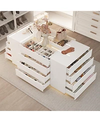 Homsee High Gloss 16 Drawer Dresser with Tempered Glass and Led Light Strip, Display Cabinet,Bedroom Armoire