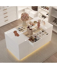 Homsee High Gloss 16 Drawer Dresser with Tempered Glass and Led Light Strip, Display Cabinet,Bedroom Armoire