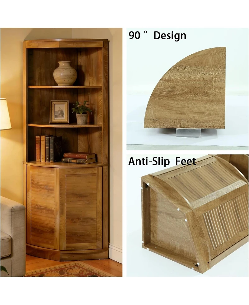 Tribesigns 5-Tier Corner Cabinet, 66.9-Inch Tall Storage Cabinet with Fluted Doors & Open Shelves