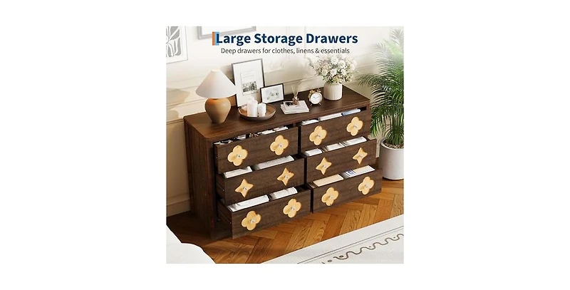 gaomon 6 Drawer Dresser for Bedroom, 47.2'' Wide Dresser, Boho Chest of Drawers, Wooden Chest with Clothes Storage Cabinet