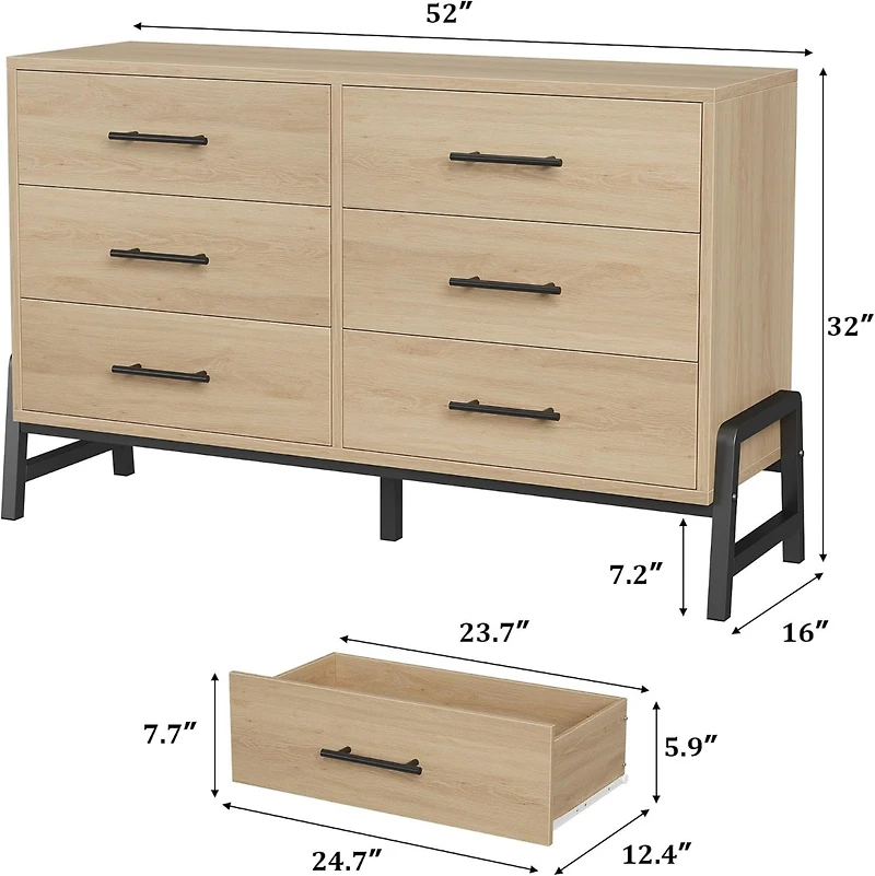 gaomon 52" Wide 6 Drawer Closet Dresser, Freestanding Wooden Storage Cabinet for Bedroom or Living Room