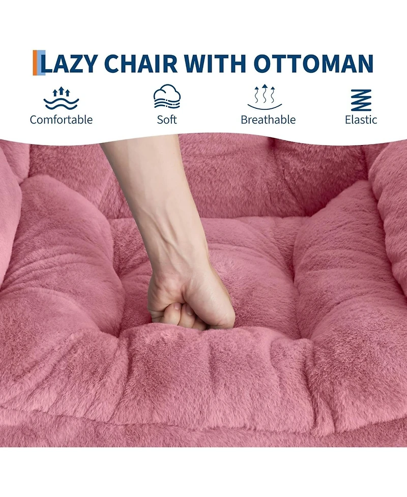 gaomon Lazy Chair with Ottoman, Plush Lounge Chair, Foldable Footrest & Side Pocket